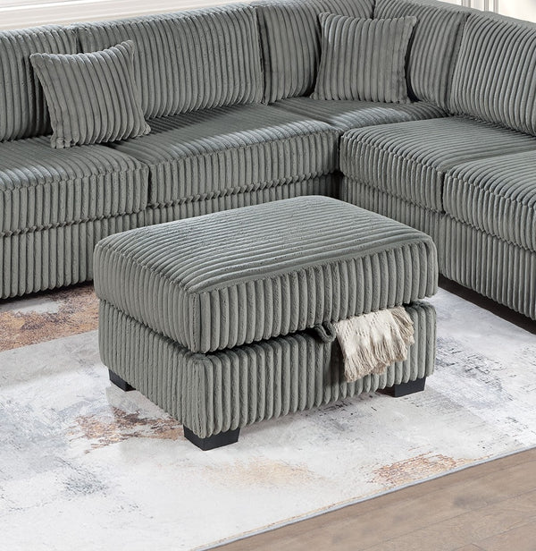 English Elm Smoke 3-Piece Corduroy Sectional Sofa Set with Reversible Chaise, USB & Storage Ottoman, Pillows Included B011S01774