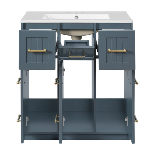 English Elm 30inch Bathroom Vanity with Undermount Sink, Tip-Out Tray, Soft-Close Doors, Spacious Drawers & Handles Blue N710P331580C