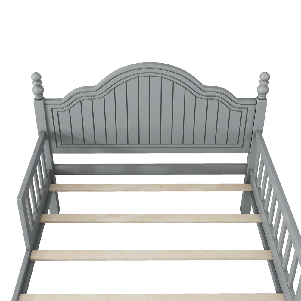 English Elm Twin Solid Wood Twin Platform Bed with Headboard & Footboard, Gray Kids Guardrail, Sturdy 250LB Capacity, 78.7"x42.2"x36" W2593P358752