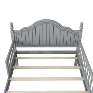 English Elm Twin Solid Wood Twin Platform Bed with Headboard & Footboard, Gray Kids Guardrail, Sturdy 250LB Capacity, 78.7"x42.2"x36" W2593P358752