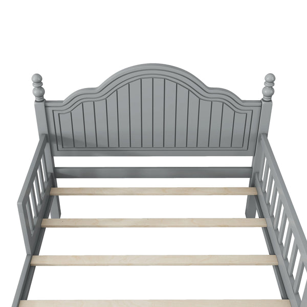 English Elm Twin Solid Wood Twin Platform Bed with Headboard & Footboard, Gray Kids Guardrail, Sturdy 250LB Capacity, 78.7"x42.2"x36" W2593P358752