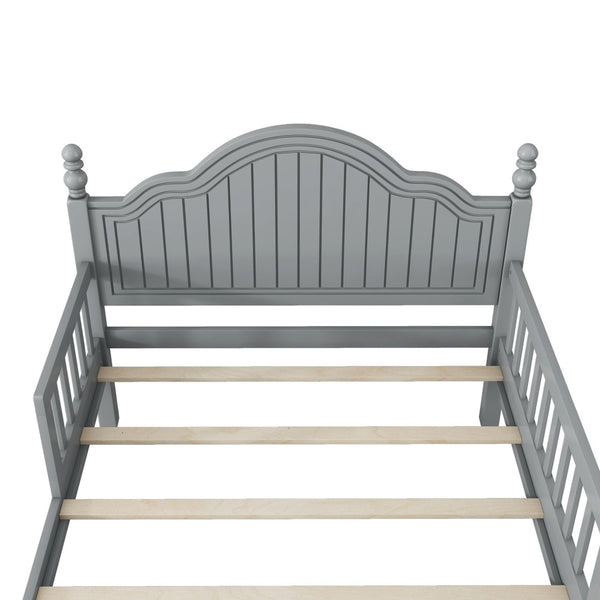 English Elm Twin Low Profile Kids Platform Bed Solid Pine Frame with Guardrails and Storage Grey W2593P411270