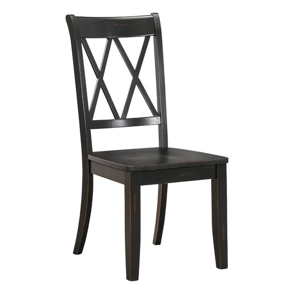 English Elm 5pc Farmhouse Dining Set Pine Table with Four Double X Back Chairs for Kitchen Black Brown B011S00996