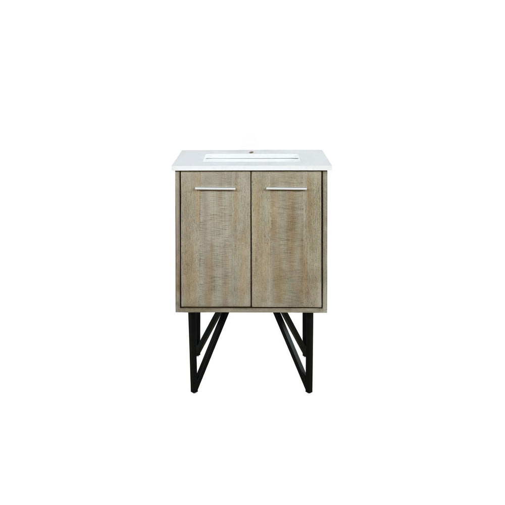 English Elm Rustic Acacia Wood Bath Vanity With White Quartz Top, 24" W X 20" D, Soft-Close Doors & Storage Options B2731P259588-GIGA