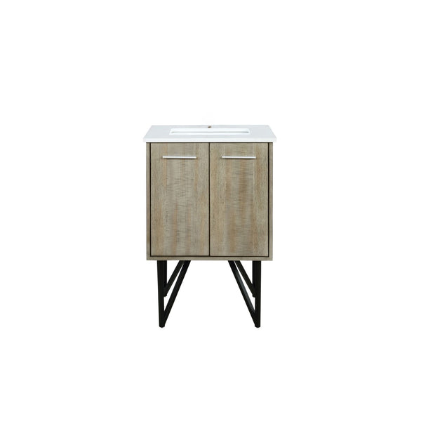 English Elm Rustic Acacia Wood Bath Vanity With White Quartz Top, 24" W X 20" D, Soft-Close Doors & Storage Options B2731P259588-GIGA
