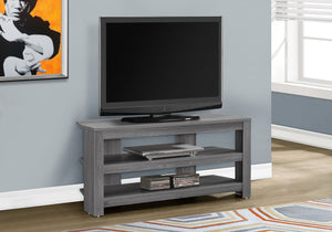 English Elm Tv 42 Inch Console TV Stand with Center Pedestal, Grey Laminate Media Cabinet, Open Shelves, Contemporary Storage-Friendly Design B2710P219074
