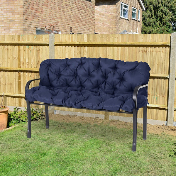English Elm Outsunny Tufted 3-Seater Bench Cushion For Outdoor Furniture, Overstuffed Foam, Dark Blue Comfort W2225P200930-GIGA