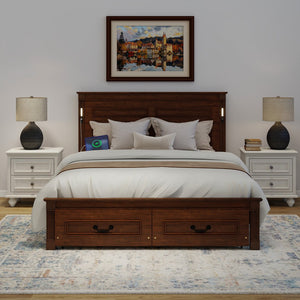 English Elm Queen Farmhouse Pinewood Storage Bed with Led Lighting Usb Charging and Panel Headboard Walnut W504P391016