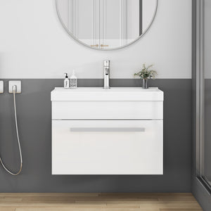 English Elm 24-Inch Bathroom Vanity With Sink Combo - Modern Wall-Mount Design, Soft-Close Drawer & Glossy Finish W3151S00059