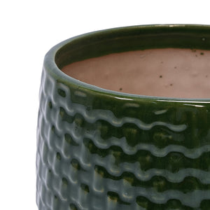 English Elm 3 Pieces Ceramic Flowerpot Set - Elegant Dark Green Planters For Garden, Patio & Indoor Spaces W3273P321559