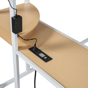 English Elm Twin Loft Bed with Built-In Desk, LED Light Strip, Power Outlet & Fabric Wardrobe for Small Rooms White SF000178AAK