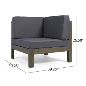 English Elm Oana Outdoor Acacia Wood Sectional Set with Weather Resistant Cushions for Patio 59101-02-64495DGY-64496GRY