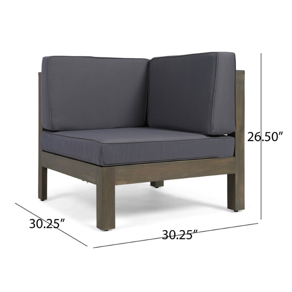 English Elm Oana Outdoor Acacia Wood Sectional Set with Weather Resistant Cushions for Patio 59101-02-64495DGY-64496GRY