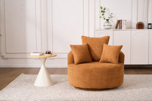 English Elm 360° Swivel Accent Barrel Chair with 3 Removable Pillows, High-Resilience Foam, Ergonomic Curved Back, Orange - Durable Stylish Seat W2231P261424