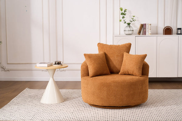 English Elm 360° Swivel Accent Barrel Chair with 3 Removable Pillows, High-Resilience Foam, Ergonomic Curved Back, Orange - Durable Stylish Seat W2231P261424