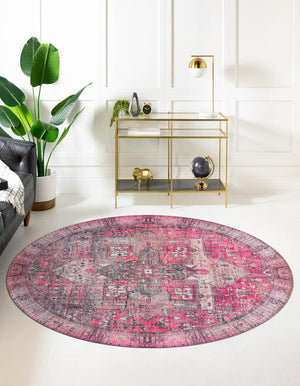 Unique Loom Timeless Peter Machine Made Abstract Rug Pink, Black/Ivory/Light Brown 7' 6" x 7' 7"