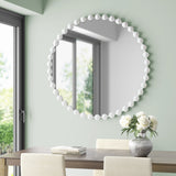 Madison Park Signature Marlowe Mirror Modern/Contemporary 36" Large Decorative Round Wall Mirror with Beaded Metal Frame MPS95F-0043 White