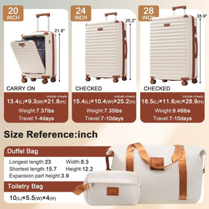 English Elm Luggage 5 Piece Abs Hardshell Travel Set with Usb Port Spinner Wheels and Tsa Lock Brown+White N732P265290K