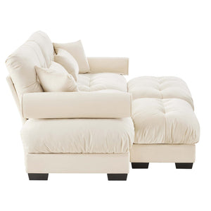 English Elm Over Size Modern Two-Seater Sofa With Ottoman - Plush Velvet, Stylish Bolster Armrests & Pillows W714S01070-GIGA