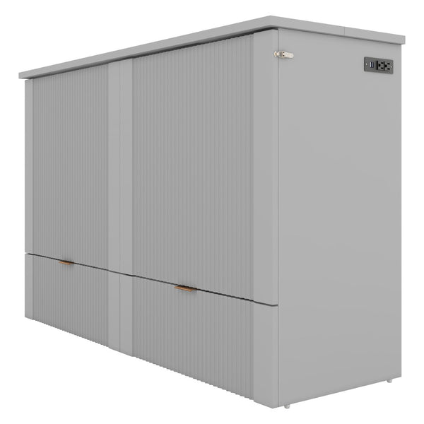 English Elm Full Size Murphy Wall Bed with Storage Drawers Usb Ports and Pulley Folding Cabinet LP000770AAE
