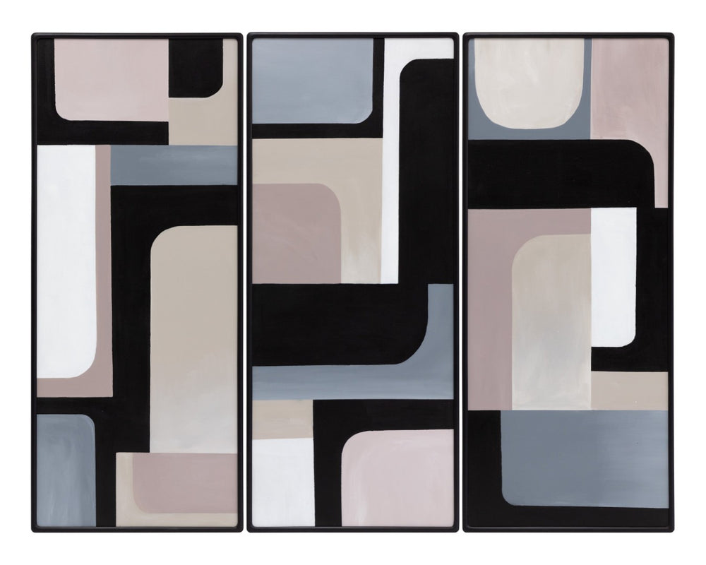 Sunpan RADICAL Triptych Set of 3 Hand-Painted Geometric Wall Art in Black Floater Frame - 28" x 66" A0368