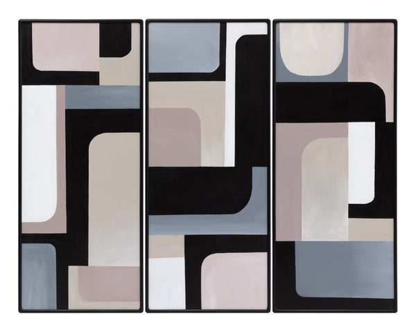 Sunpan RADICAL Triptych Set of 3 Hand-Painted Geometric Wall Art in Black Floater Frame - 28" x 66" A0368