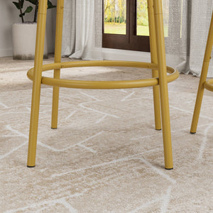 English Elm 3-Piece Bar Table Set with 2 Stools — Space-Saving 36" Round Breakfast Bar, Marble Look Top, Sturdy Frame White W578P357542