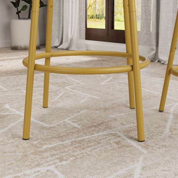 English Elm 3-Piece Bar Table Set with 2 Stools — Space-Saving 36" Round Breakfast Bar, Marble Look Top, Sturdy Frame White W578P357542