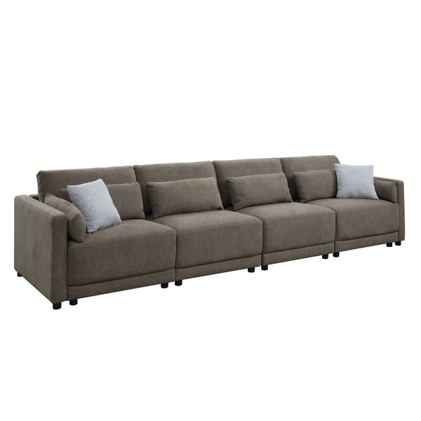 English Elm Rylie Brown Linen 4Pcs Modular Sectional Sofa – Pocket Coil Seats, Wooden Frame, Toss Pillows, 39" Deep B2726S00424
