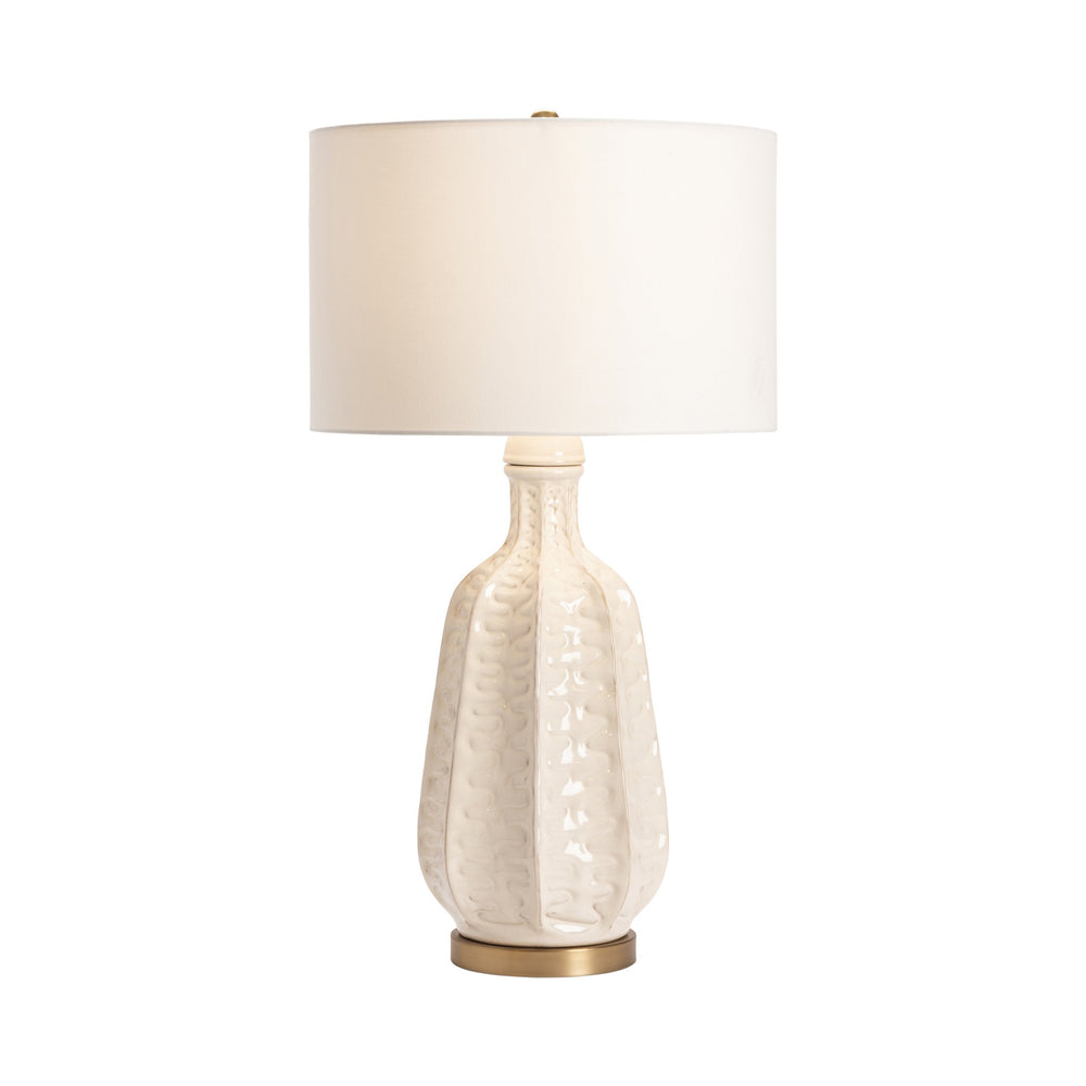 Crestview Collection 33.5"H Elegant Ceramic Table Lamp Set - Glossy White Finish, Gold Accents, 3-way Switch & Drum Shade   Cvap2256