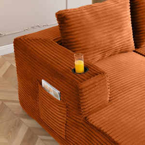 English Elm 132" Modular U-shaped Corduroy Cloud Sectional with Deep Seat Cupholders Assembly Free W1117S00346