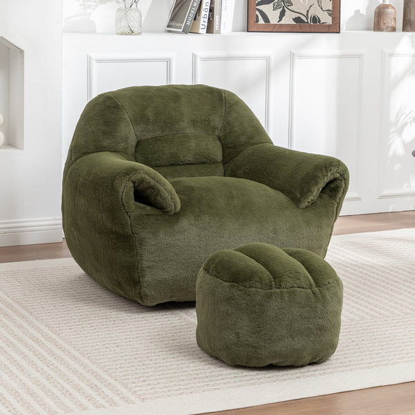 English Elm Bean Bag Chair - Luxurious Faux Fur Sofa With Back Support & Footstool For Ultimate Comfort & Style W2200P326906