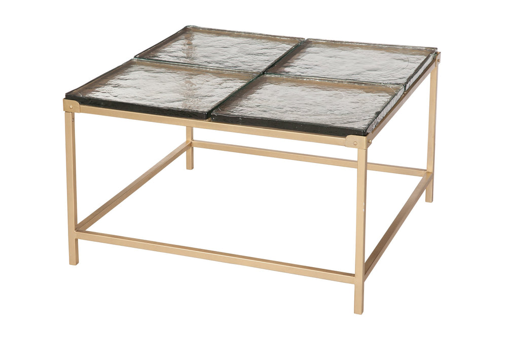 Basset Mirror Marisa Square Cocktail Table - Handcrafted Glass & Gold Iron Frame With Unique Textured Finish Gold Iron,Cast Glass 8835-lr-130