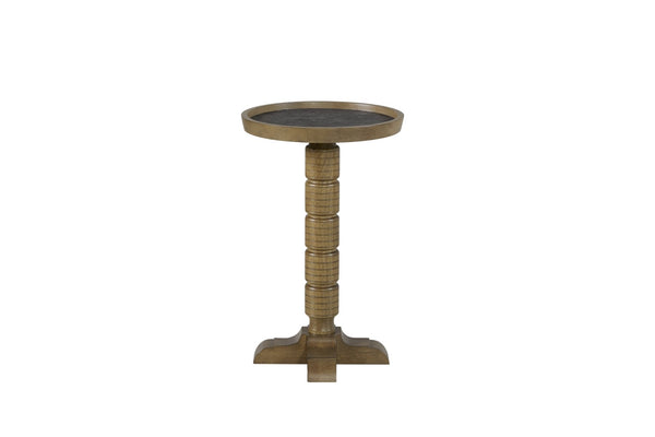 English Elm Spot Pedestal Accent Table with Turned Base and Sculpted Feet for Cozy Living Spaces Almond B2699P447489