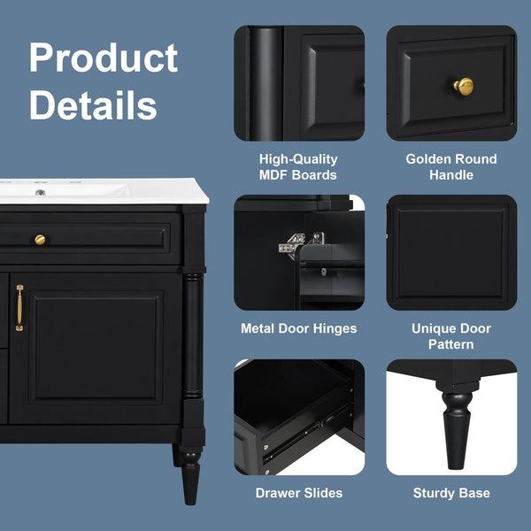 English Elm 36" Bathroom Vanity With Elegant Ceramic Sink, Adjustable Storage, And Sleek Black Finish For Modern Style N725P356064B