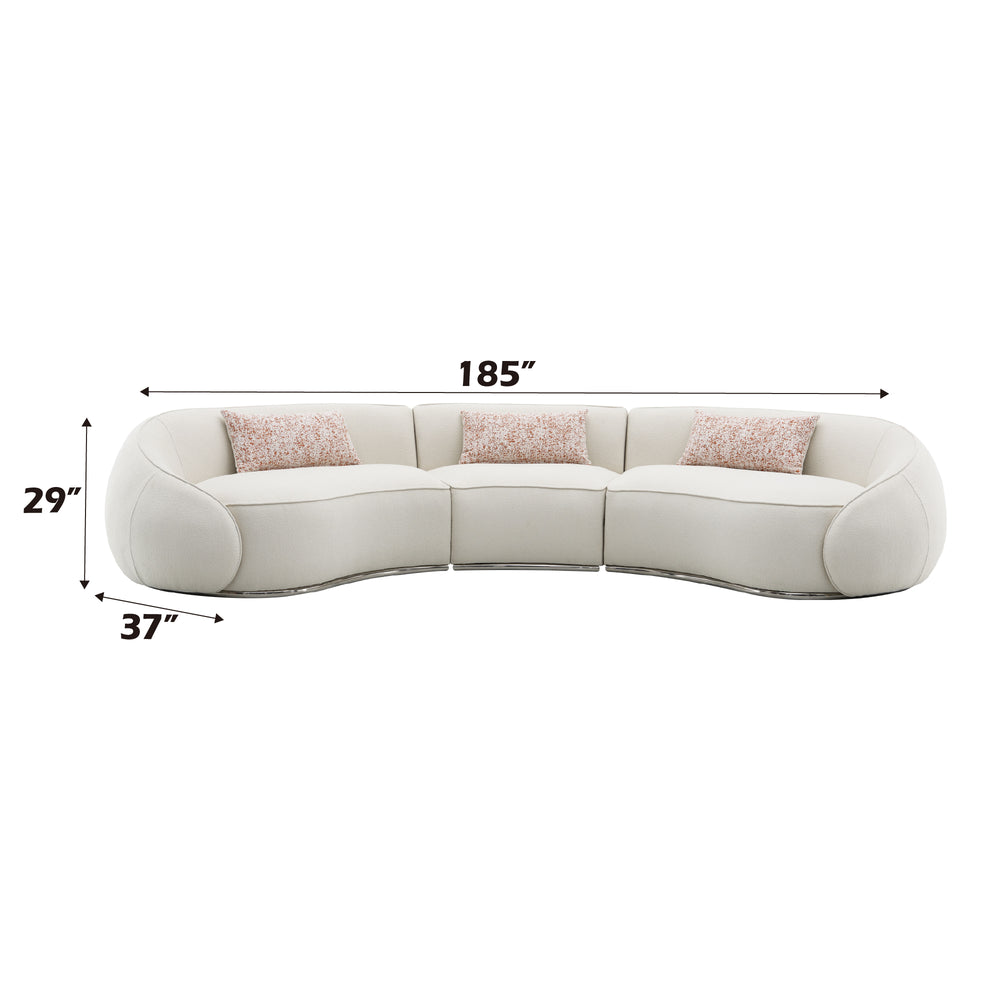 English Elm Sahara Beige Boucle Sectional Sofa with 3 Pillows — Modern Stainless Steel Base, Pocket Coil Comfort and Durable Wood Frame B2726S00249