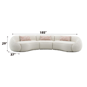 English Elm Sahara Beige Boucle Sectional Sofa with 3 Pillows — Modern Stainless Steel Base, Pocket Coil Comfort and Durable Wood Frame B2726S00249