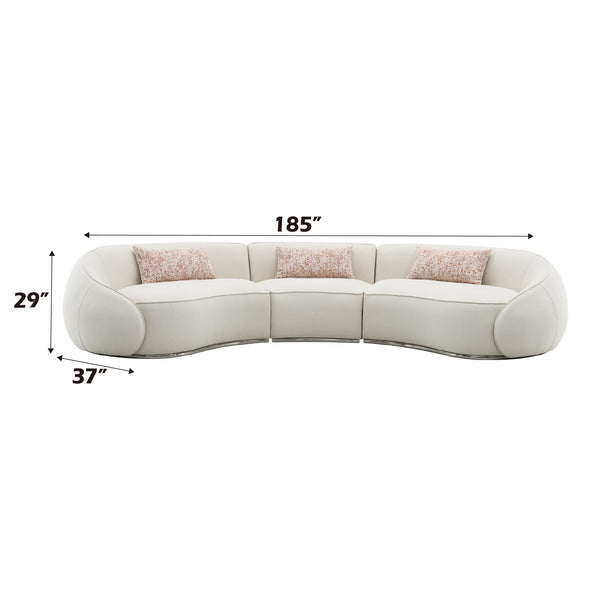English Elm Sahara Beige Boucle Sectional Sofa with 3 Pillows — Modern Stainless Steel Base, Pocket Coil Comfort and Durable Wood Frame B2726S00249