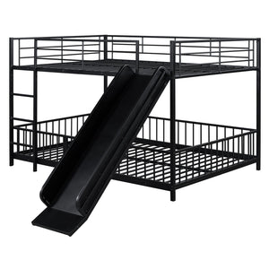 English Elm Full Full over Full Metal Bunk Bed with Slide, Interchangeable Stairs, Gate & Safety Guardrails for Kids Black SF000170AAB