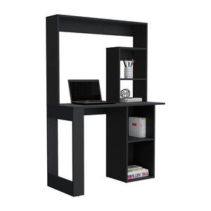 English Elm Maine Black Engineered Wood Desk with Hutch & Shelves — Compact 38.8"W x 17.7"D Workspace, Storage B200P188816