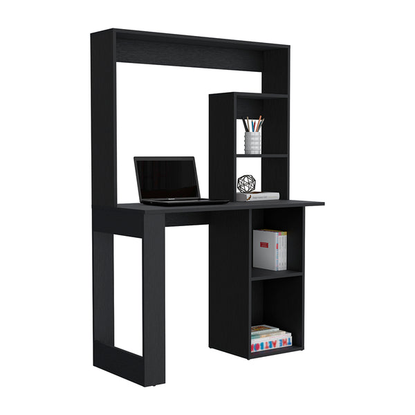 English Elm Maine Black Engineered Wood Desk with Hutch & Shelves — Compact 38.8"W x 17.7"D Workspace, Storage B200P188816