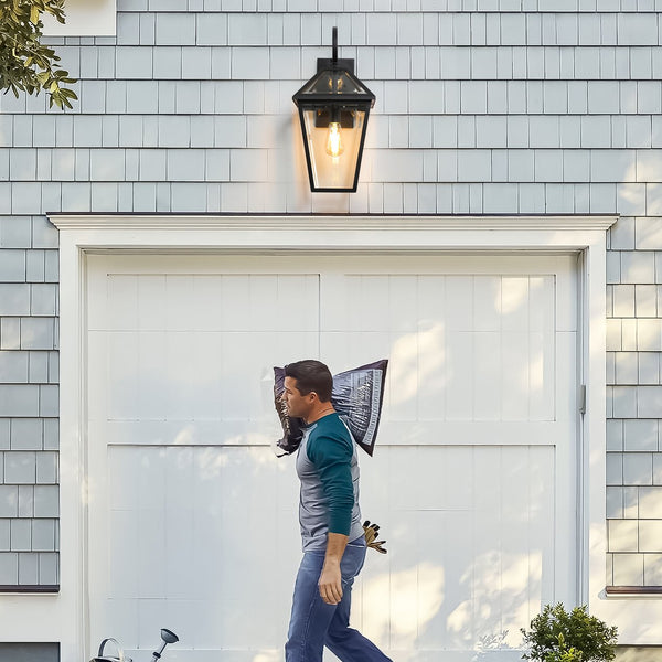 English Elm 21"(H) 2-Pack Outdoor Wall Lanterns Black Die-Cast Aluminum Clear Glass Farmhouse Sconces, Weatherproof W2312P368729
