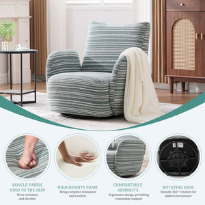 English Elm Modern Boucle 360° Swivel Leisure Chair with High‑Resilience Sponge, Supportive Curve, 550lb Capacity Mint Green W395P355484