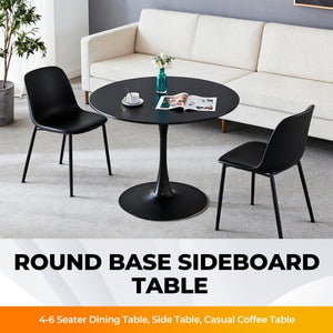 English Elm 42.1"black Tulip Pedestal Round Dining Table Mid Century Mdf Top Seats Six W234P405171