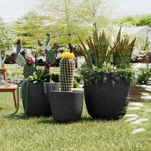 English Elm U_style Mgo Round Planters Set of Three Crackle Stone Texture Patio Garden Pots N711P406670B