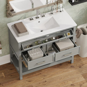 English Elm Christopher Knight Home® - 36" Modern Bathroom Vanity with Ceramic Sink, Tip-Out Tray, Soft-Close Drawers, Open Shelf, Waterproof Surface Gray N817P288908G