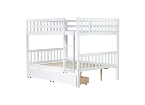 English Elm Full Full Over Full Bunk Bed In White - Durable Rubberwood With 2 Drawers, Converts To 2 Beds, Safe Design W504S00195