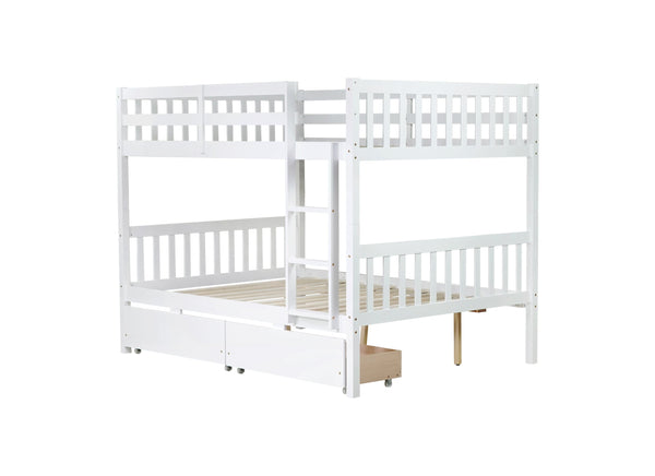 English Elm Full Full Over Full Bunk Bed In White - Durable Rubberwood With 2 Drawers, Converts To 2 Beds, Safe Design W504S00195