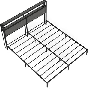 English Elm Queen Metal Platform Bed with Rgb Led Headboard Charging Station and Underbed Storage T3963P483808