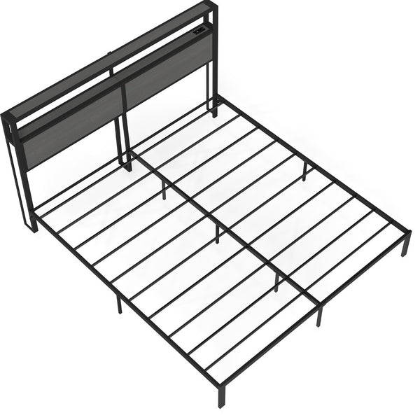 English Elm Queen Metal Platform Bed with Rgb Led Headboard Charging Station and Underbed Storage T3963P483808
